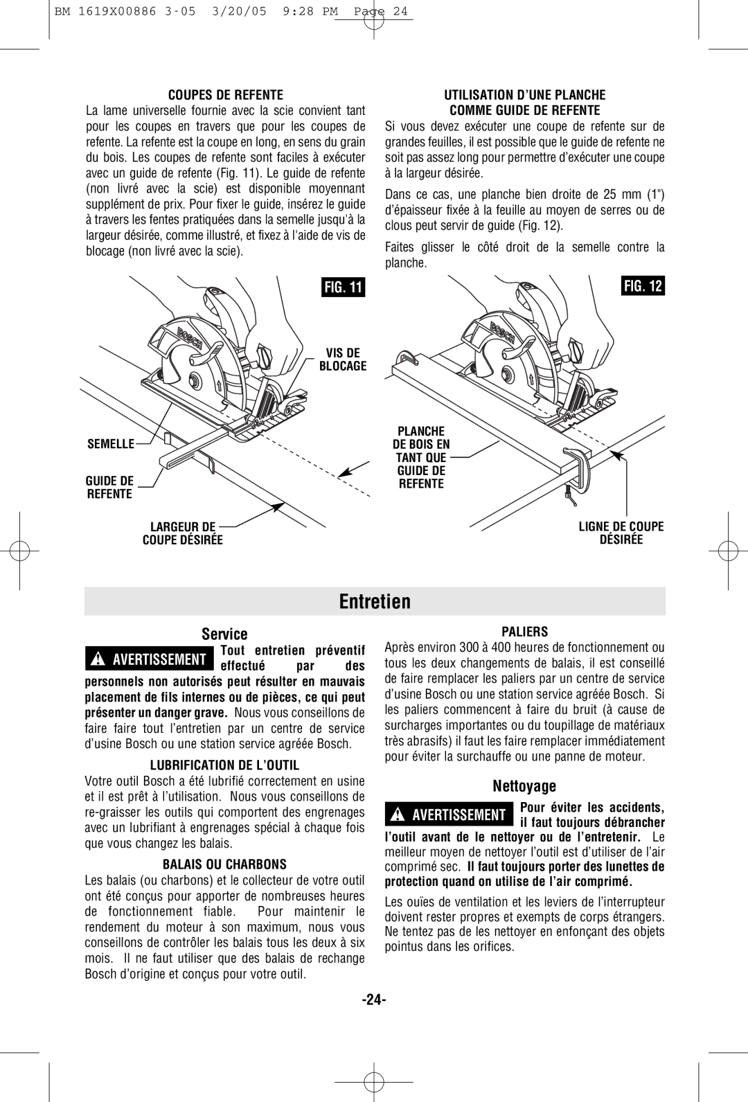 Bosch Power Tools CS10 manual Entretien, Nettoyage 