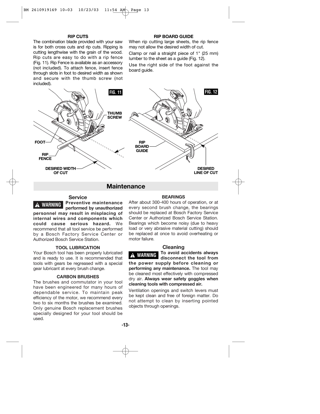 Bosch Power Tools CS20 manual Maintenance 