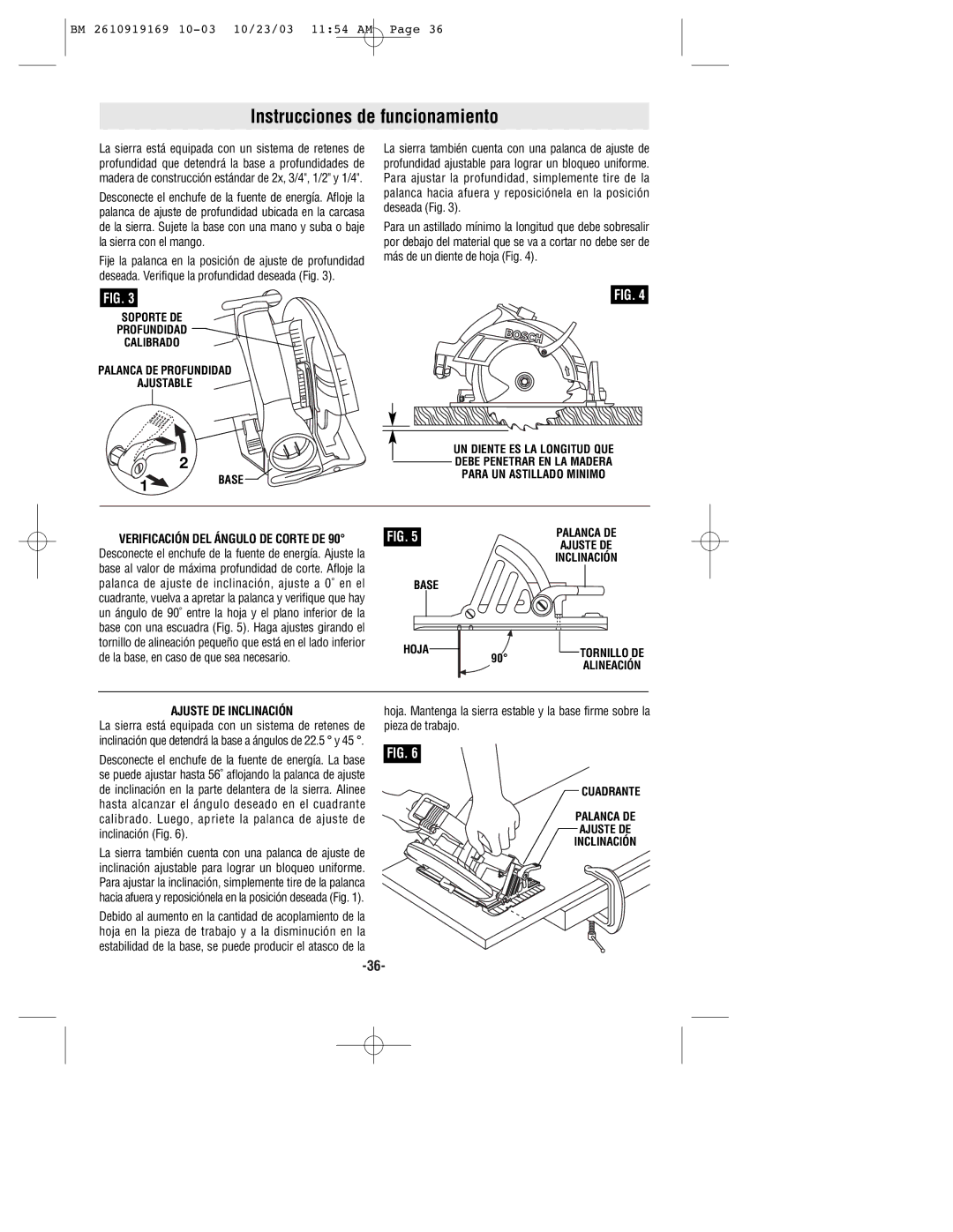 Bosch Power Tools CS20 manual Instrucciones de funcionamiento, Ajuste DE Inclinación 