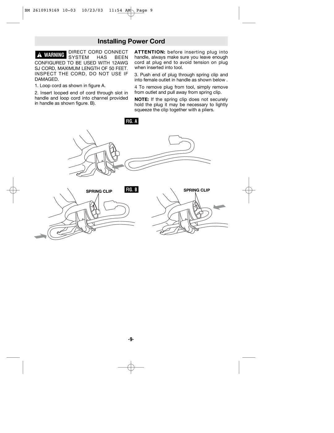 Bosch Power Tools CS20 manual Installing Power Cord, FIG. a 