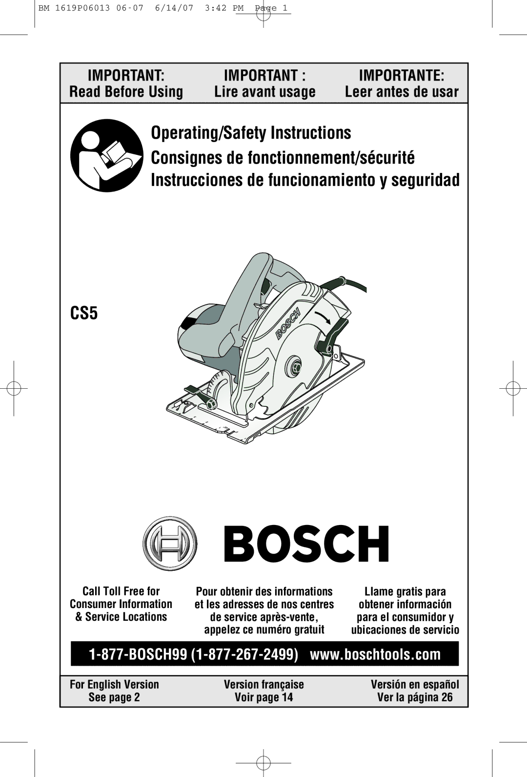 Bosch Power Tools CS5 manual Read Before Using 