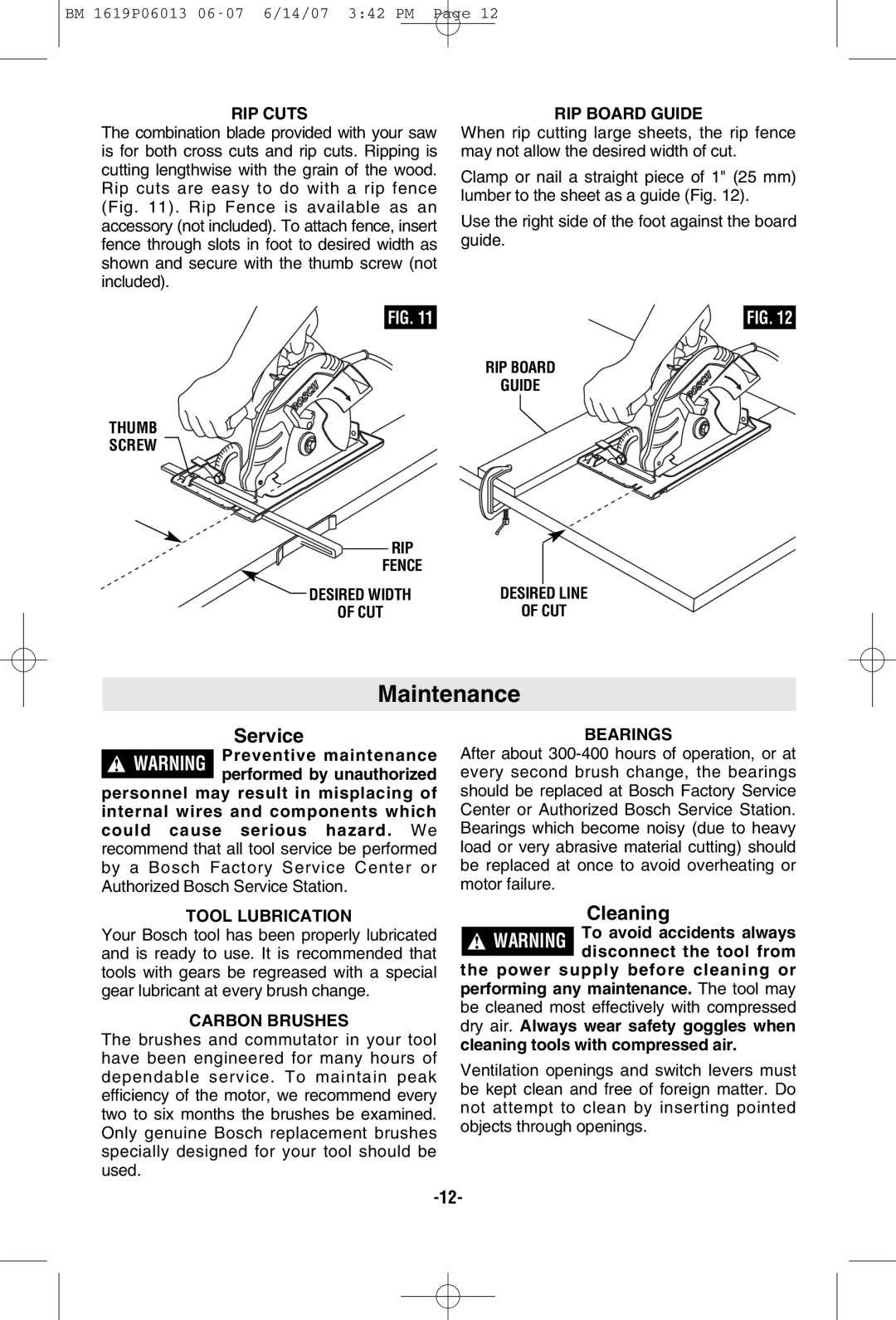 Bosch Power Tools CS5 manual Maintenance, Cleaning 