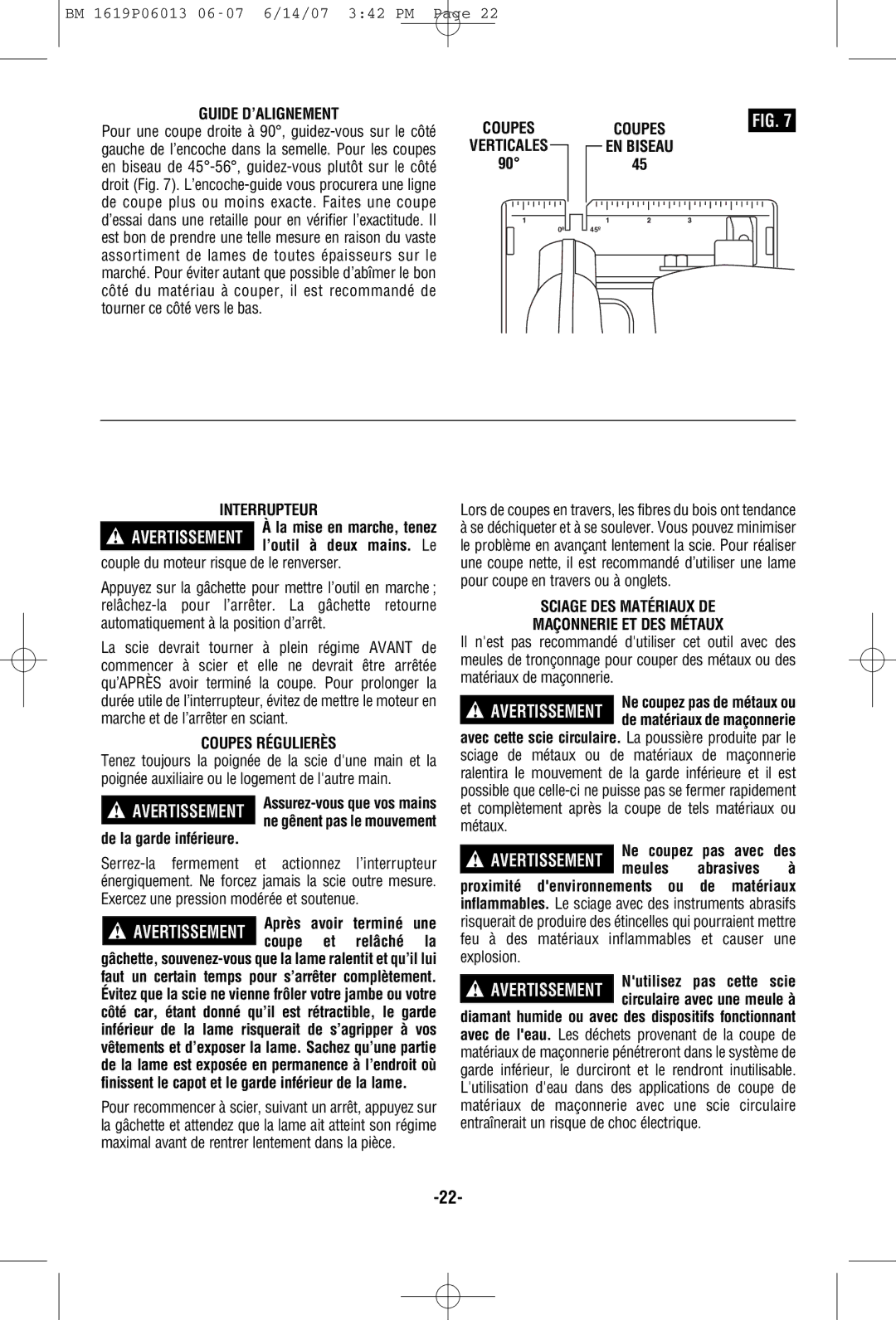 Bosch Power Tools CS5 manual Guide D’ALIGNEMENT, Interrupteur, Coupes Régulierès 