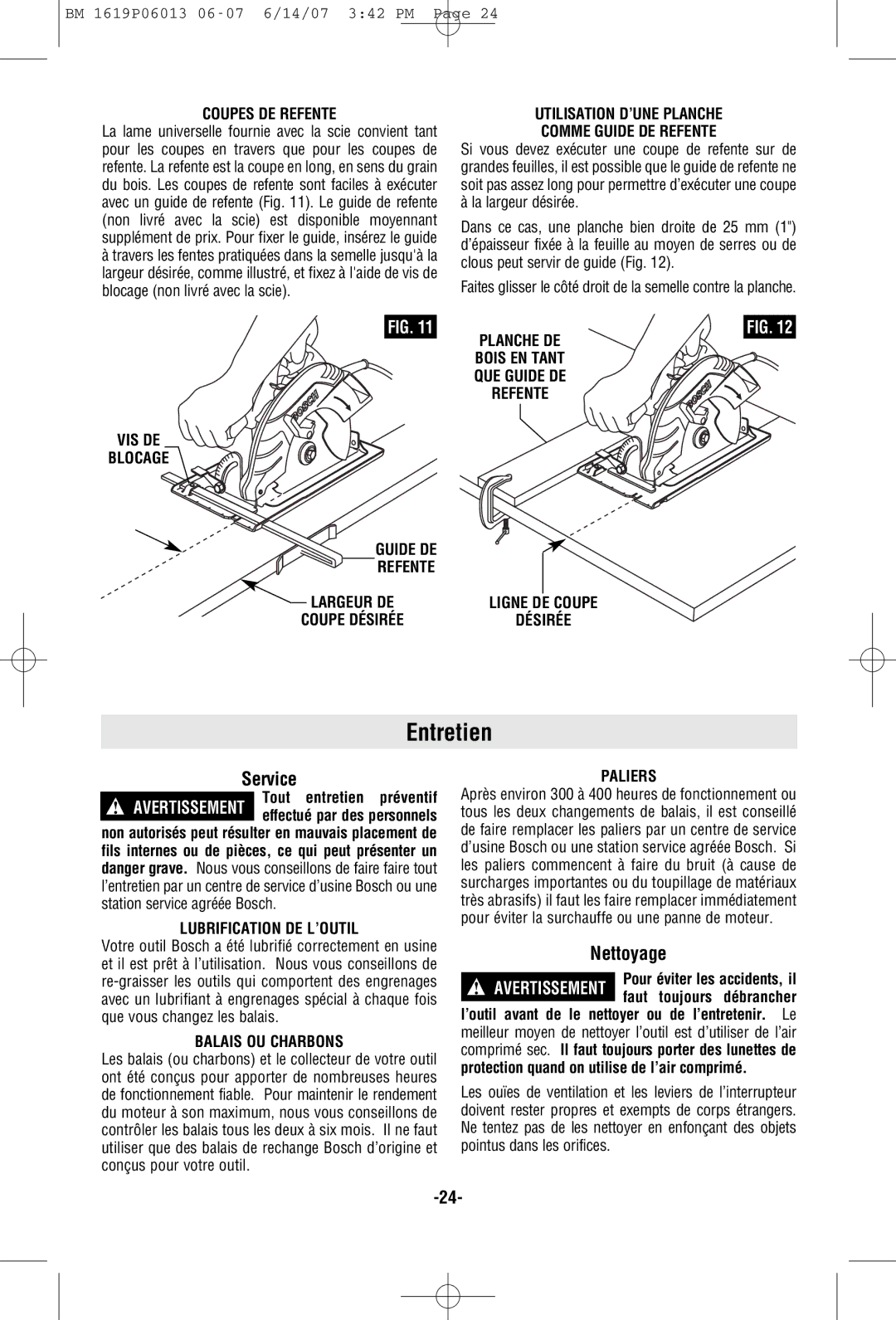 Bosch Power Tools CS5 manual Entretien, Nettoyage 