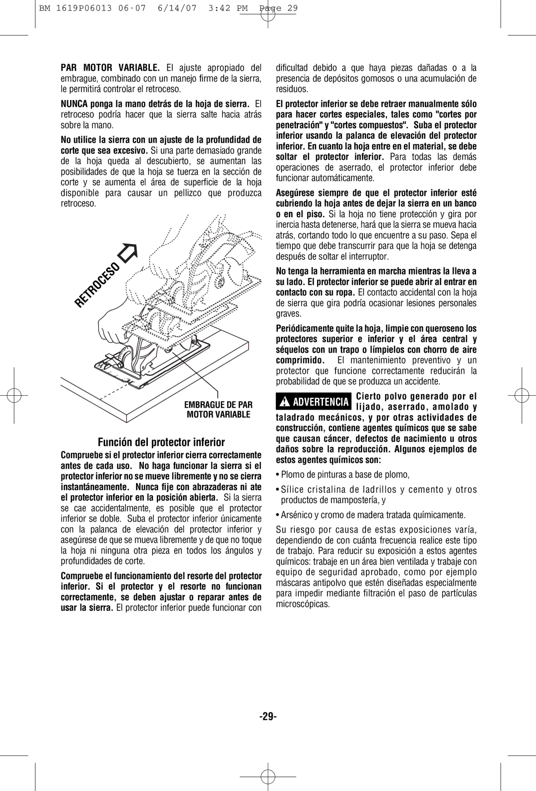 Bosch Power Tools CS5 manual Función del protector inferior 