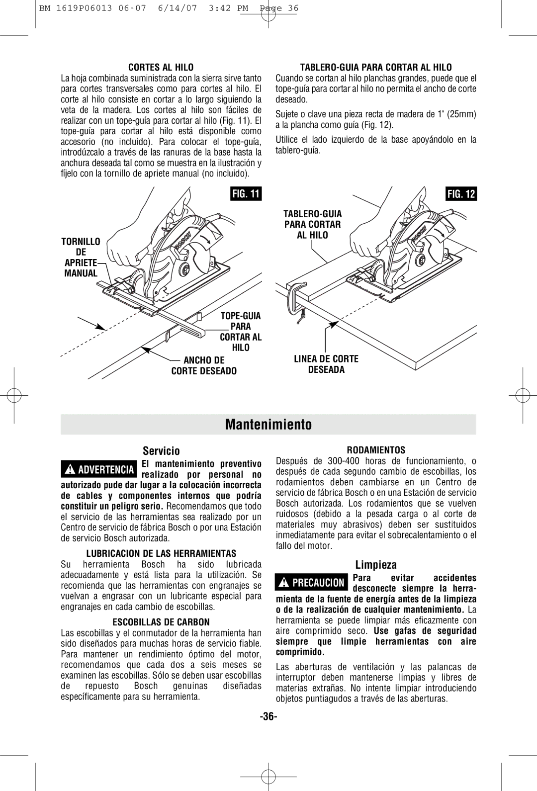 Bosch Power Tools CS5 manual Mantenimiento, Servicio, Limpieza 