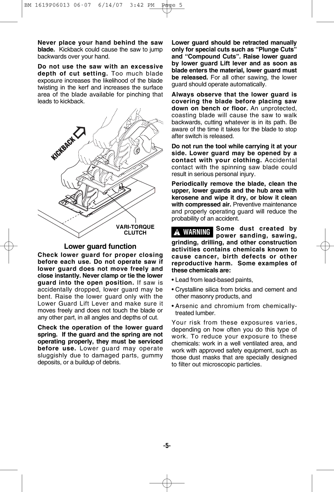 Bosch Power Tools CS5 manual Lower guard function 