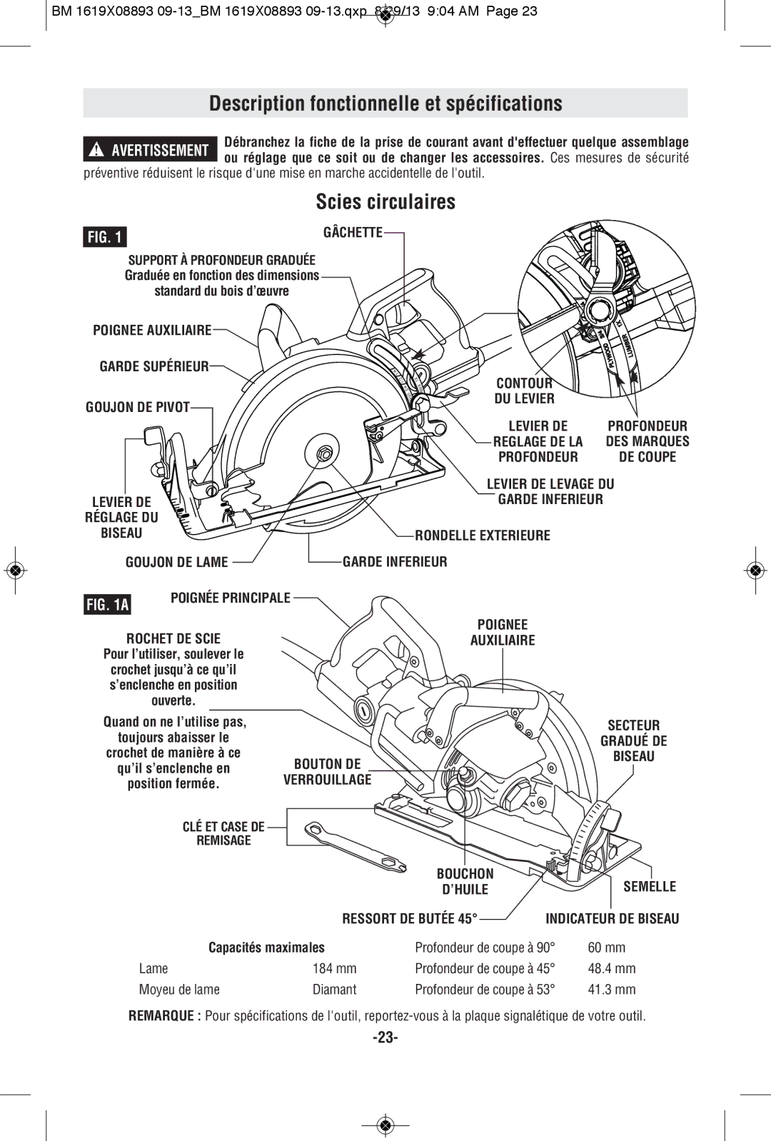 Bosch Power Tools CSW41 manual Description fonctionnelle et spécifications, Scies circulaires, Ressort DE Butée 