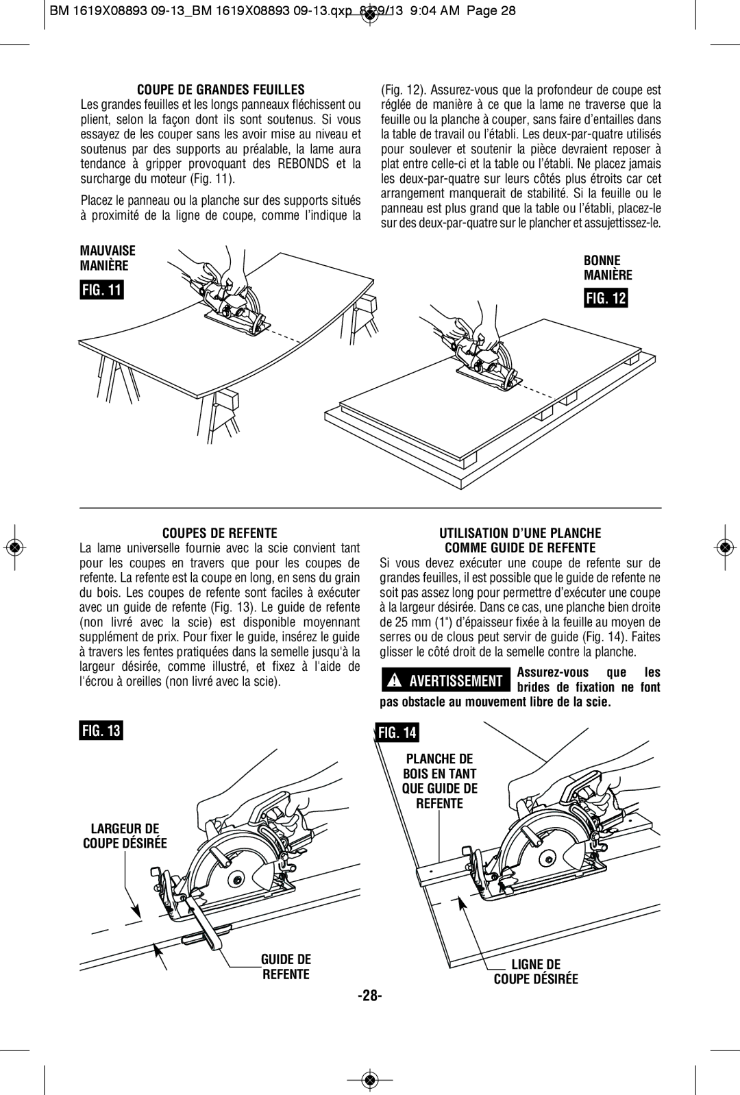 Bosch Power Tools CSW41 manual Coupe DE Grandes Feuilles, Mauvaise Manière, Bonne Manière Coupes DE Refente 