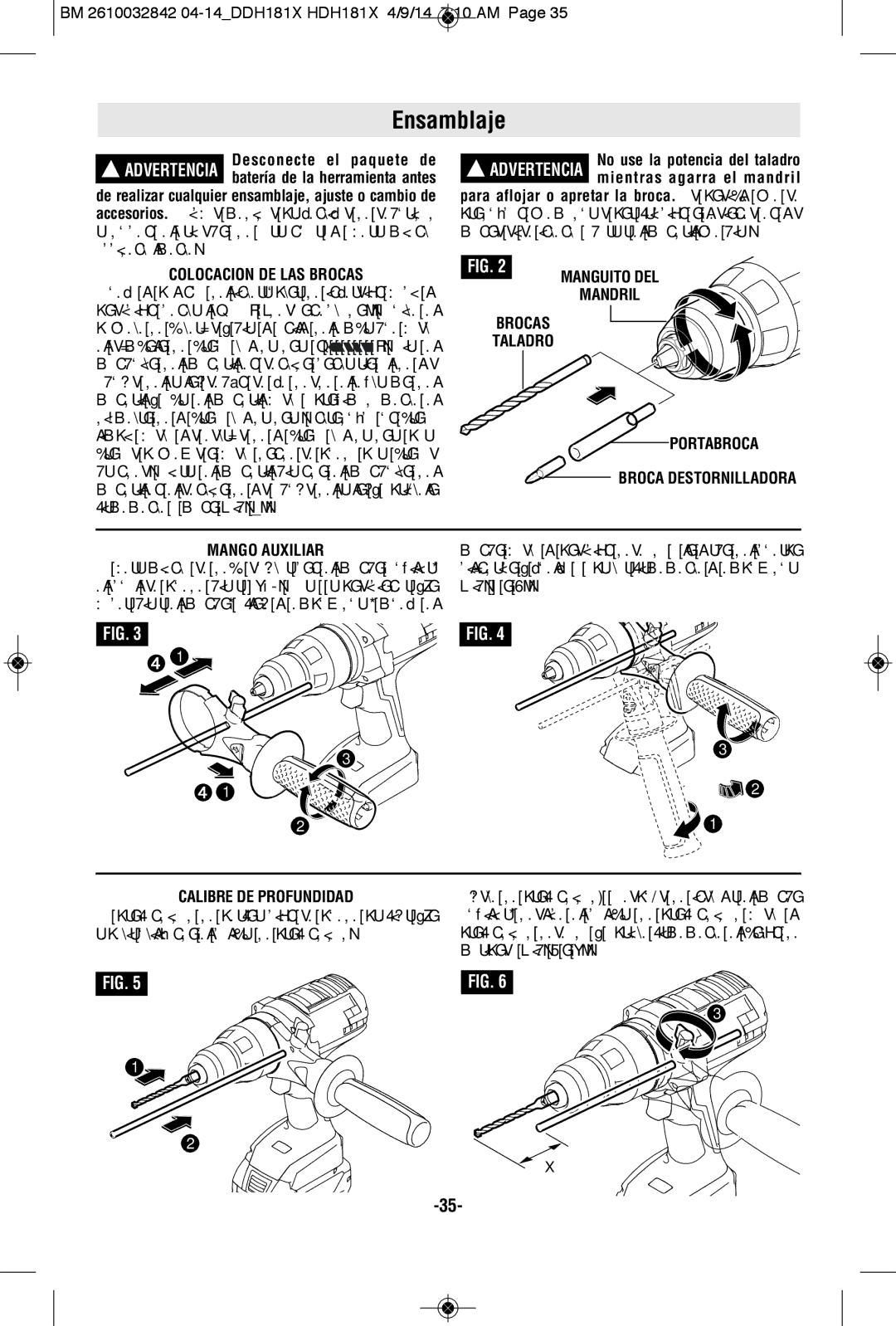 Bosch Power Tools DDH181XBL, DDH181XBN, DDH181X-01L manual Ensamblaje, Desconecte el paquete de, Colocacion DE LAS Brocas 