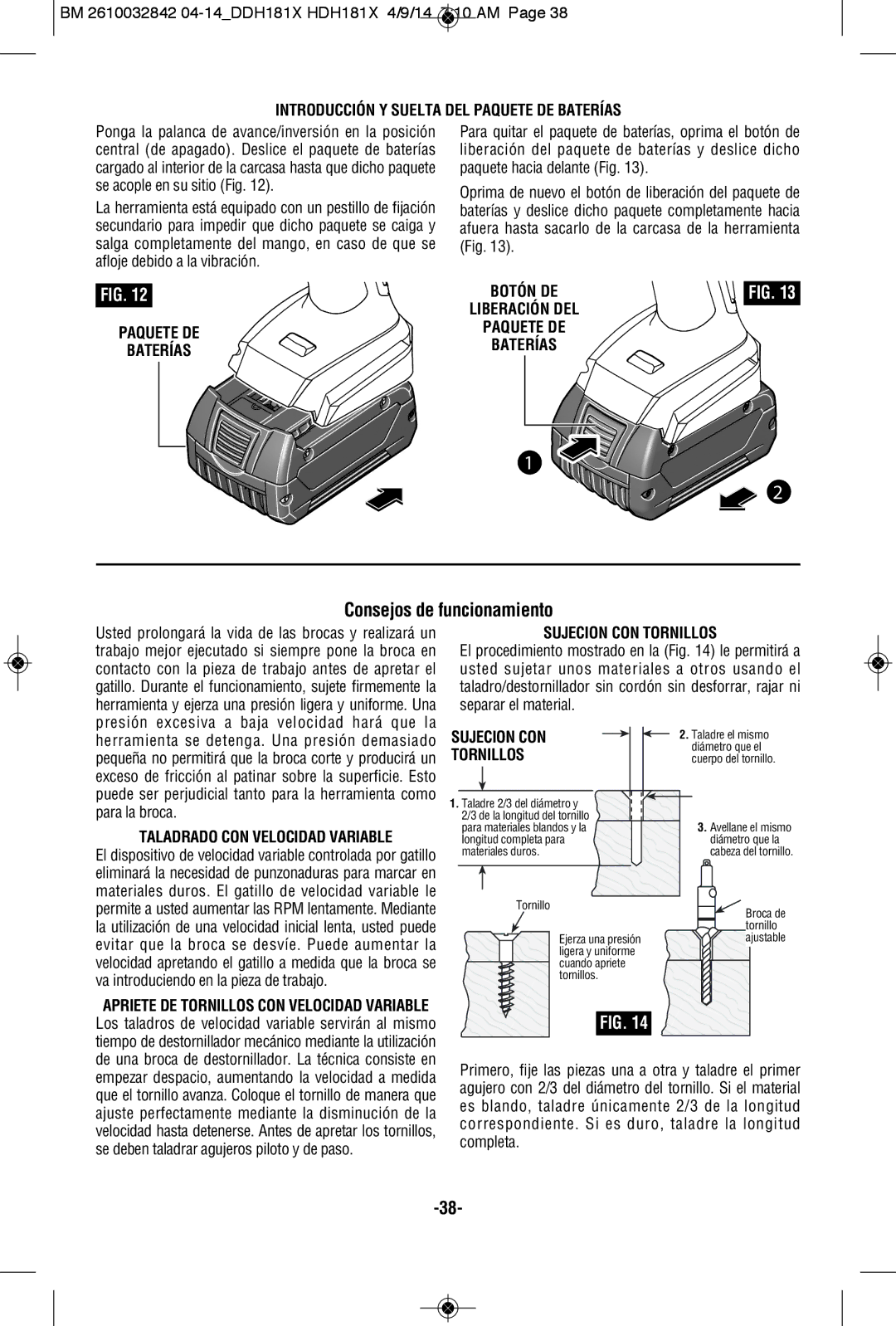 Bosch Power Tools DDH181X-01, DDH181XBN manual Consejos de funcionamiento, Introducción Y Suelta DEL Paquete DE Baterías 