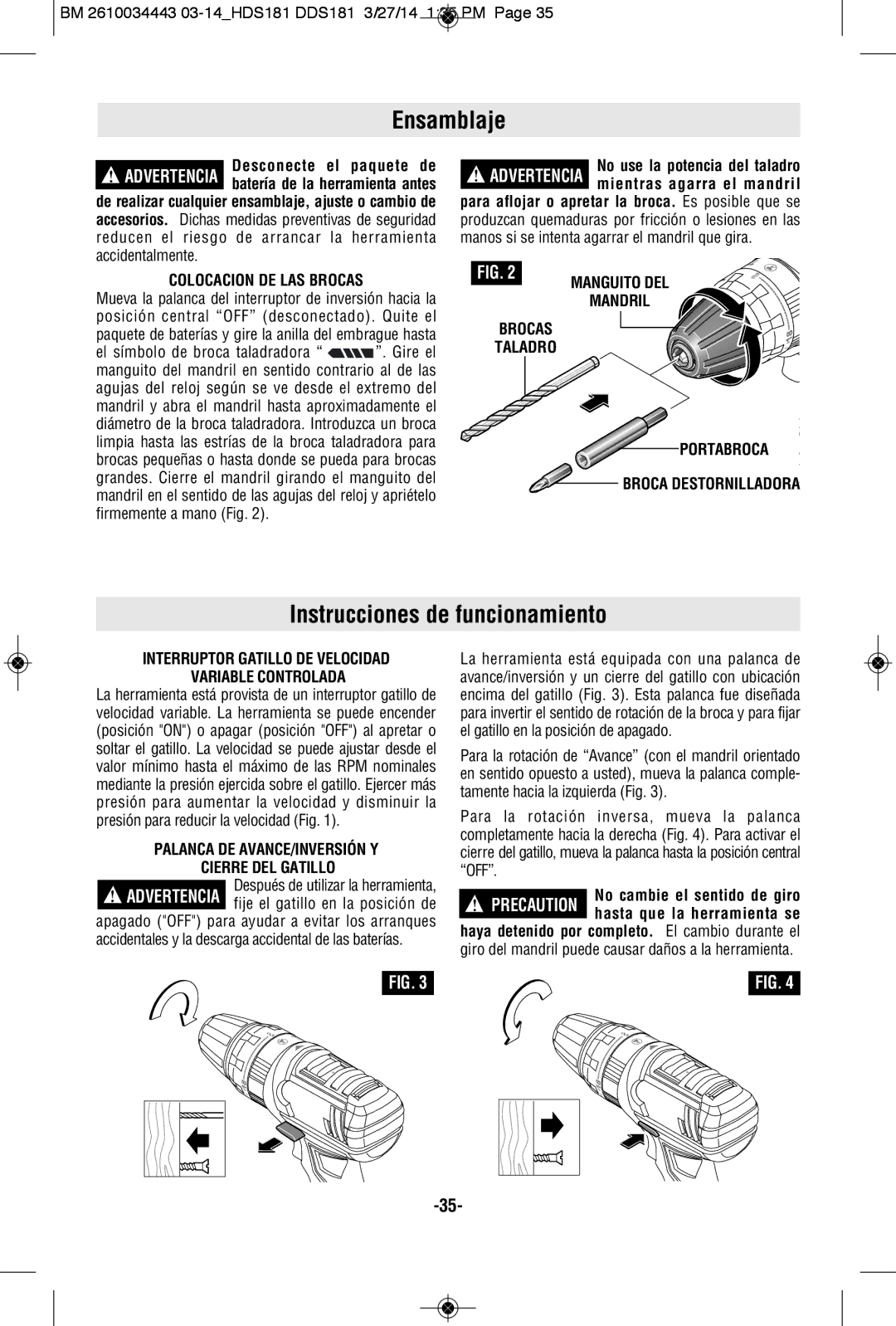 Bosch Power Tools DDS181-03, DDS181-02L, DDS181BN, DDS181BL, DDS181-01 manual Ensamblaje, Instrucciones de funcionamiento 