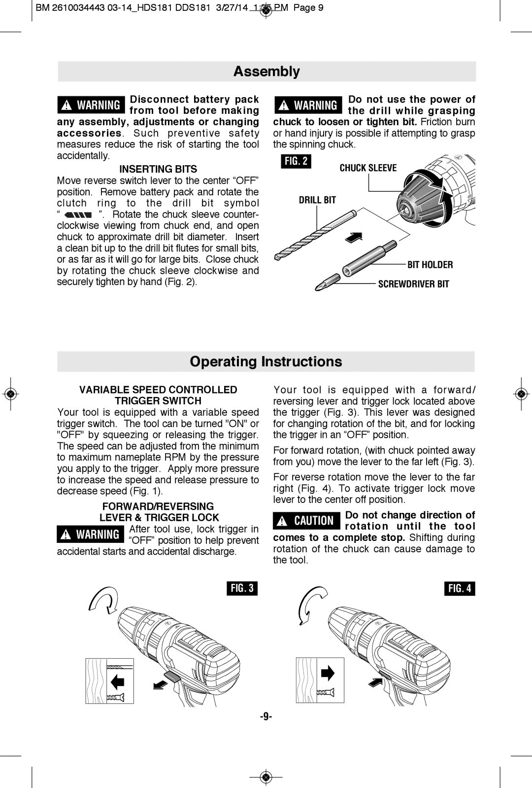 Bosch Power Tools DDS181-03, DDS181BN, DDS181BL, DDS181-01, DDS181-02LPB, DDS181-102L Assembly, Operating Instructions 