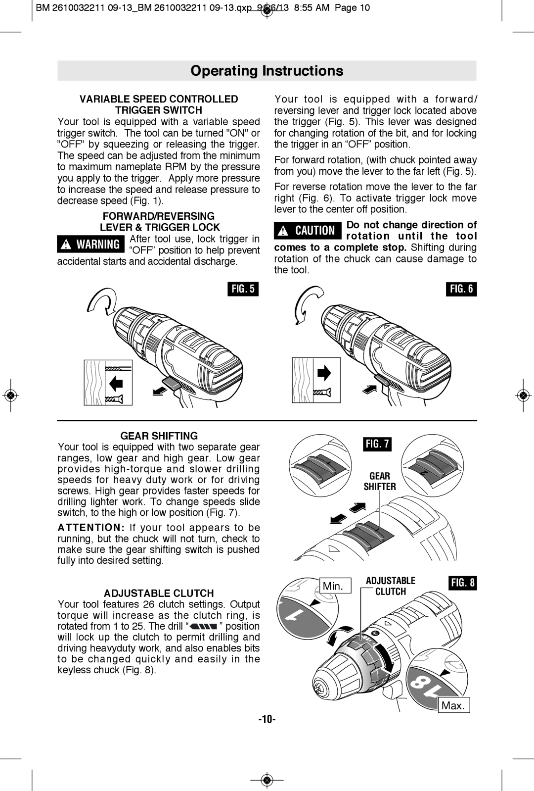 Bosch Power Tools DDS182-02L, DDS182BL Operating Instructions, Variable Speed Controlled Trigger Switch, Gear Shifting 