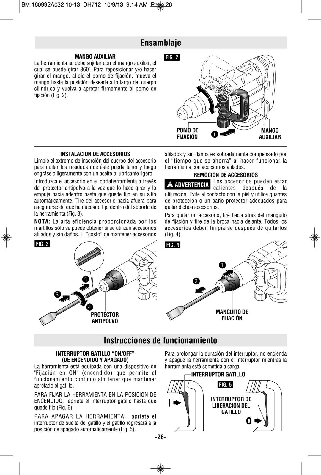 Bosch Power Tools DH712VC manual Ensamblaje, Instrucciones de funcionamiento 