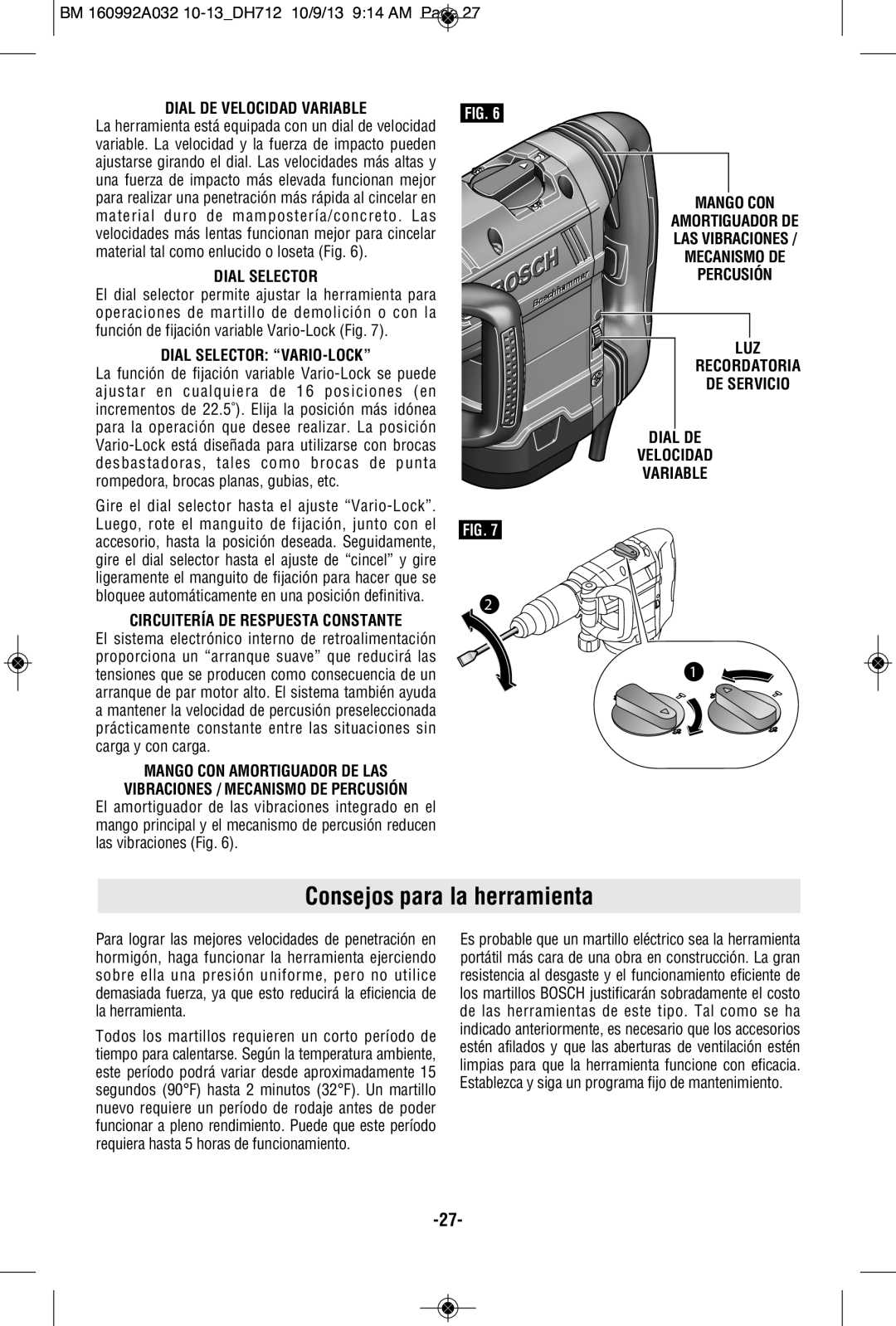 Bosch Power Tools DH712VC manual Consejos para la herramienta 