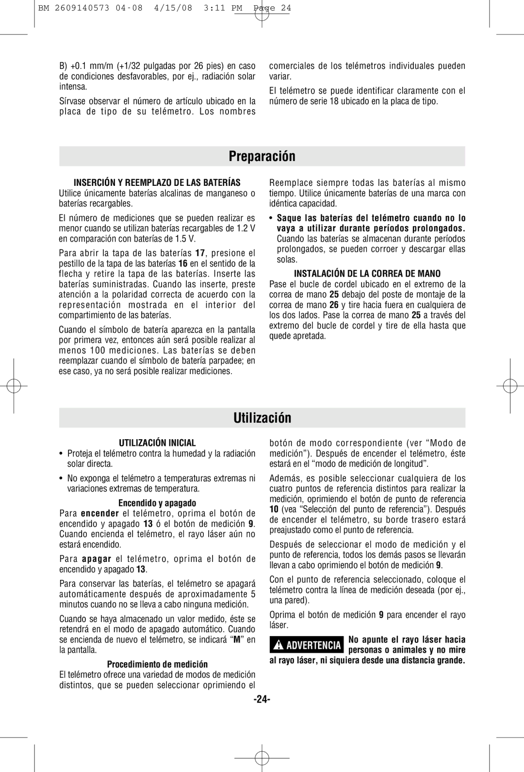 Bosch Power Tools DLR165 manual Preparación, Instalación DE LA Correa DE Mano, Utilización Inicial 