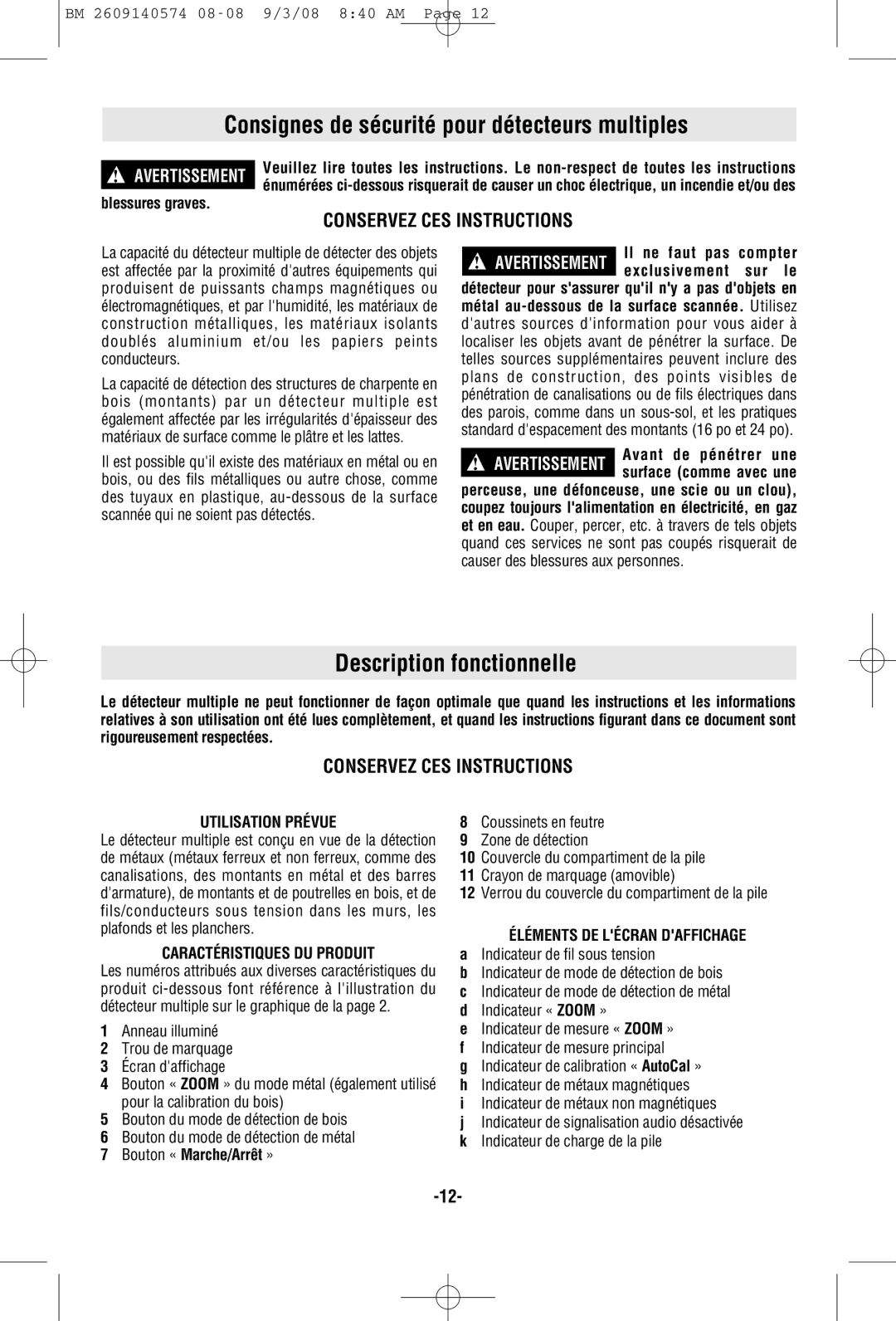 Bosch Power Tools DMD4 Consignes de sécurité pour détecteurs multiples, Description fonctionnelle, Utilisation Prévue 