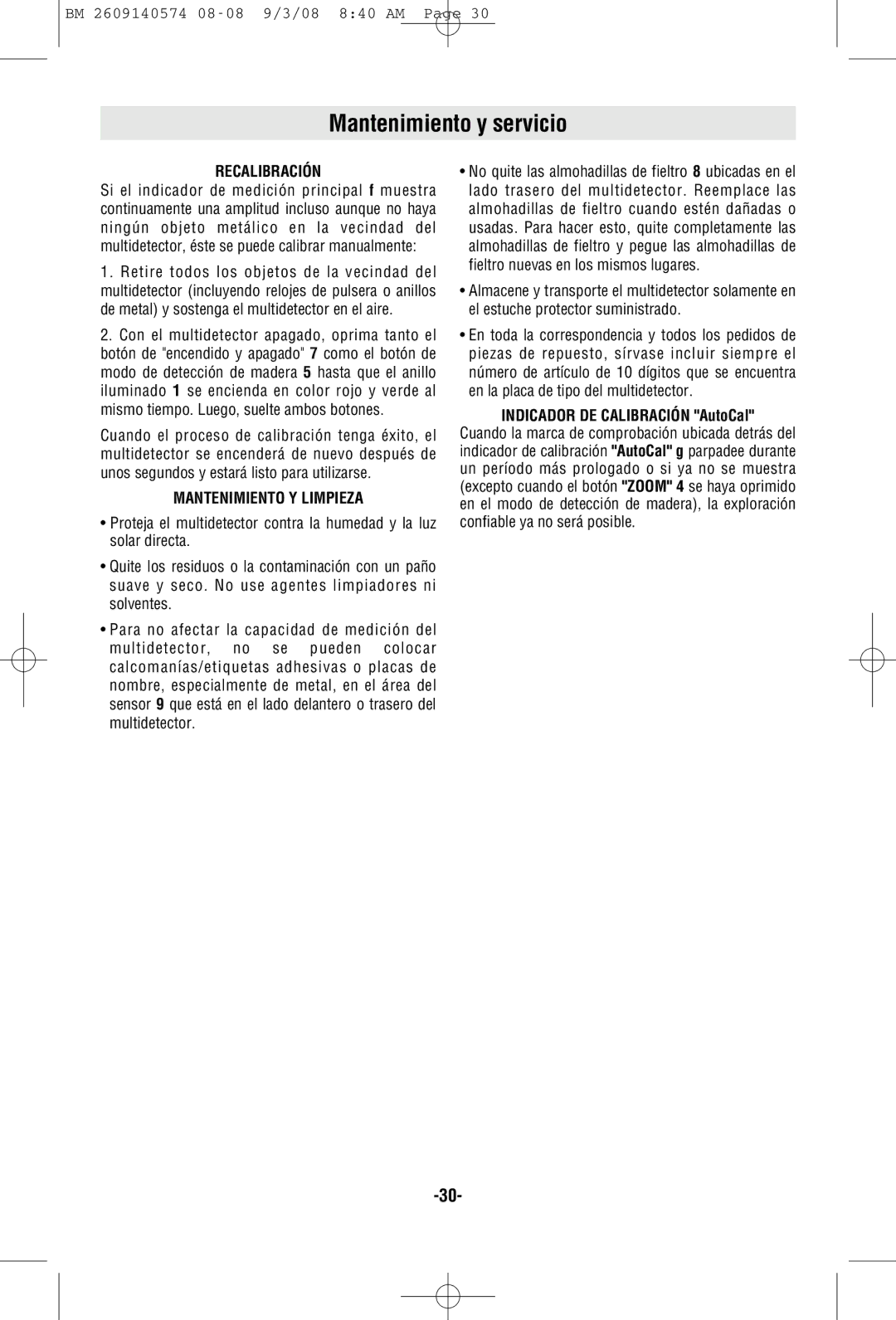 Bosch Power Tools DMD4 Mantenimiento y servicio, Recalibración, Mantenimiento Y Limpieza, Indicador DE Calibración AutoCal 