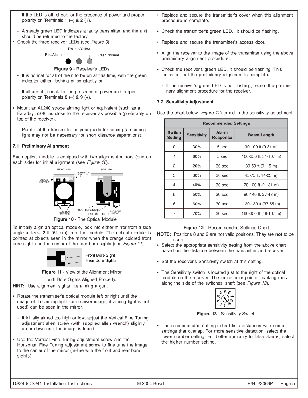 Bosch Power Tools DS240, DS241 specifications Preliminary Alignment, Sensitivity Adjustment 