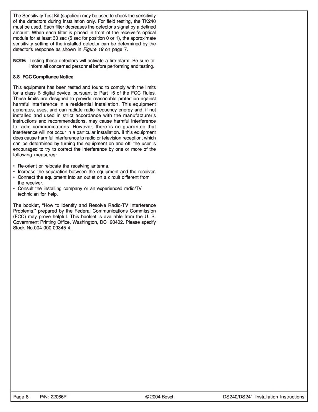 Bosch Power Tools DS241, DS240 specifications FCC Compliance Notice 