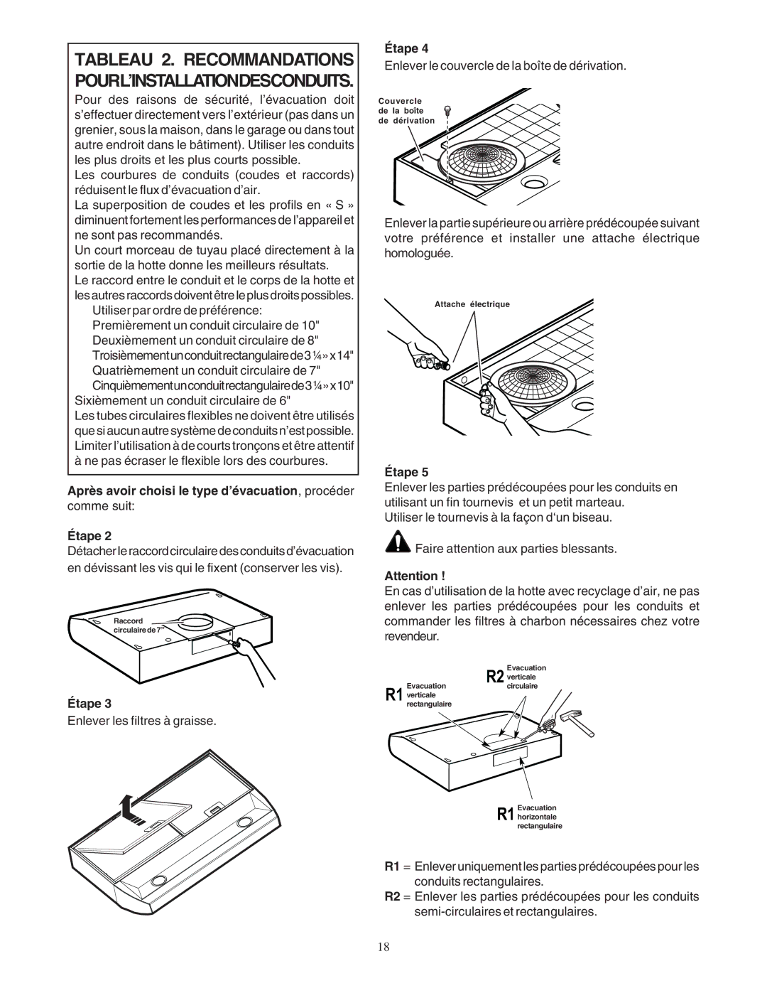 Bosch Power Tools DUH installation manual Après avoir choisi le type d’évacuation, procéder, Étape 