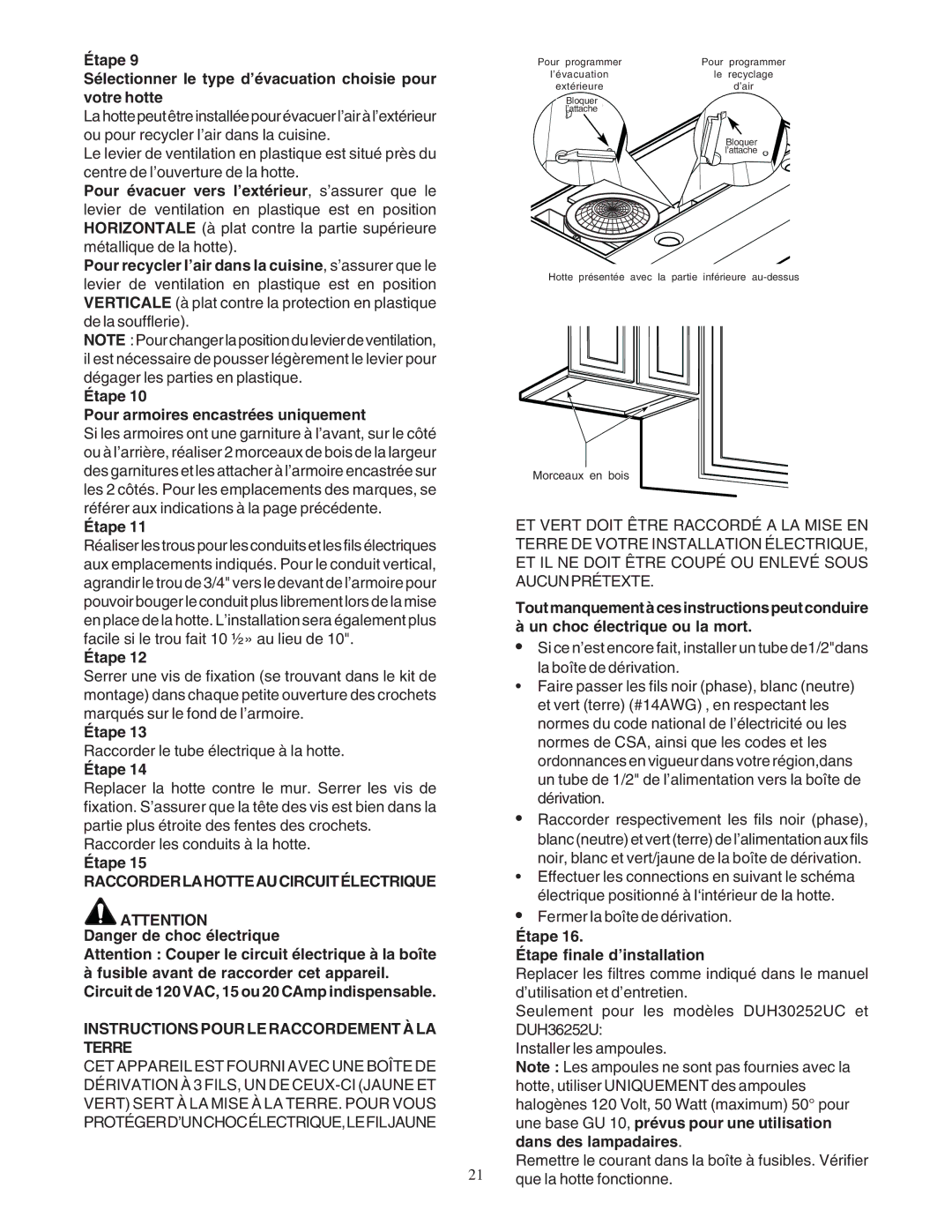 Bosch Power Tools DUH installation manual Raccorderlahotteaucircuitélectrique, Instructions Pour LE Raccordement À LA Terre 