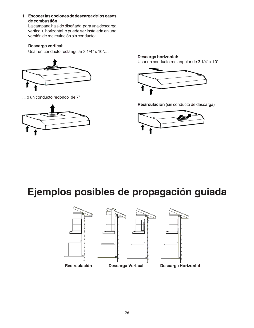 Bosch Power Tools DUH Escoger las opciones de descarga de los gases de combustión, Descarga vertical, Descarga horizontal 