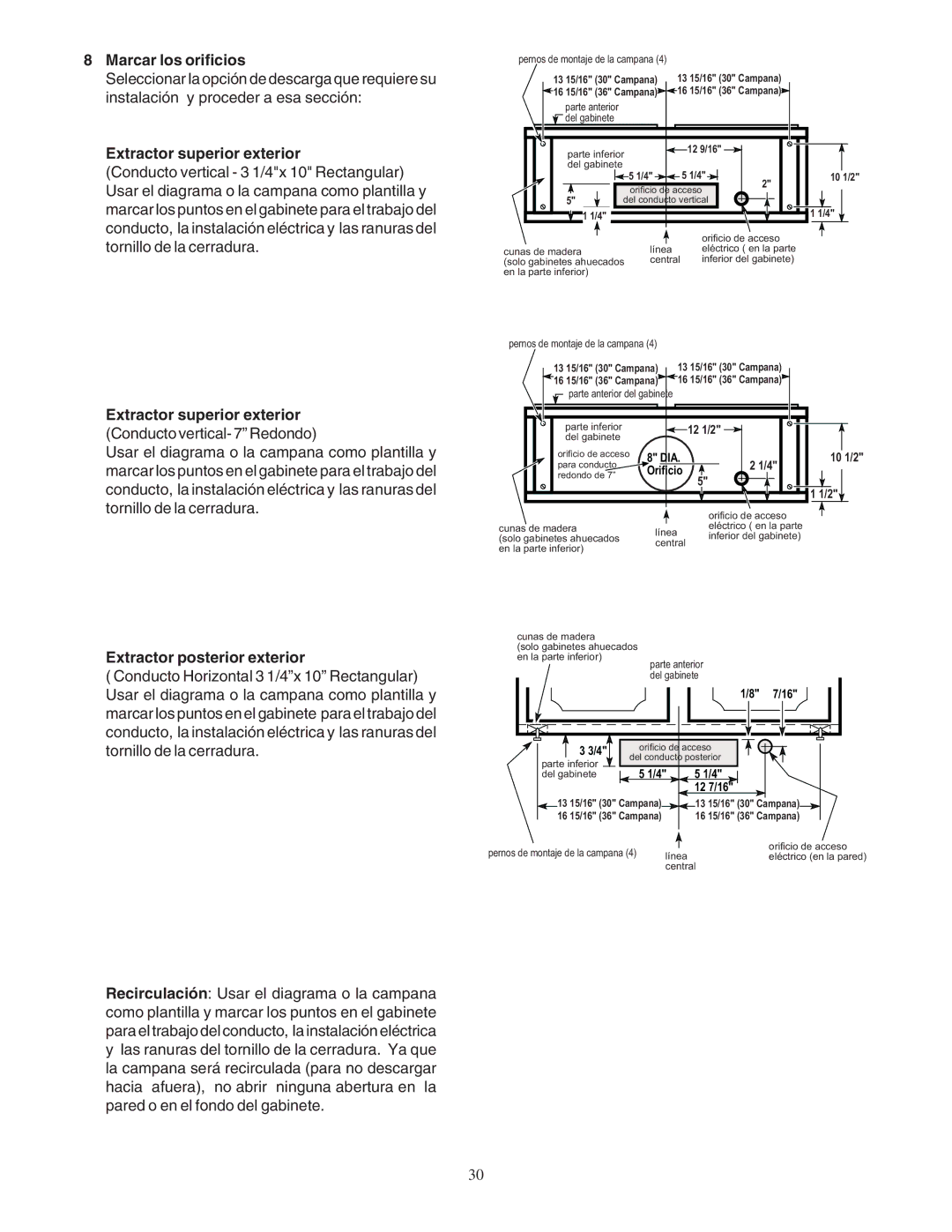 Bosch Power Tools DUH installation manual Marcar los orificios, Extractor superior exterior, Extractor posterior exterior 