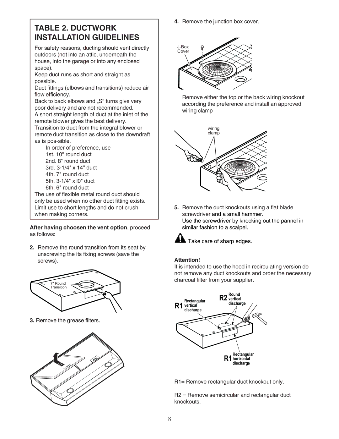 Bosch Power Tools DUH Ductwork Installation Guidelines, After having choosen the vent option, proceed as follows 