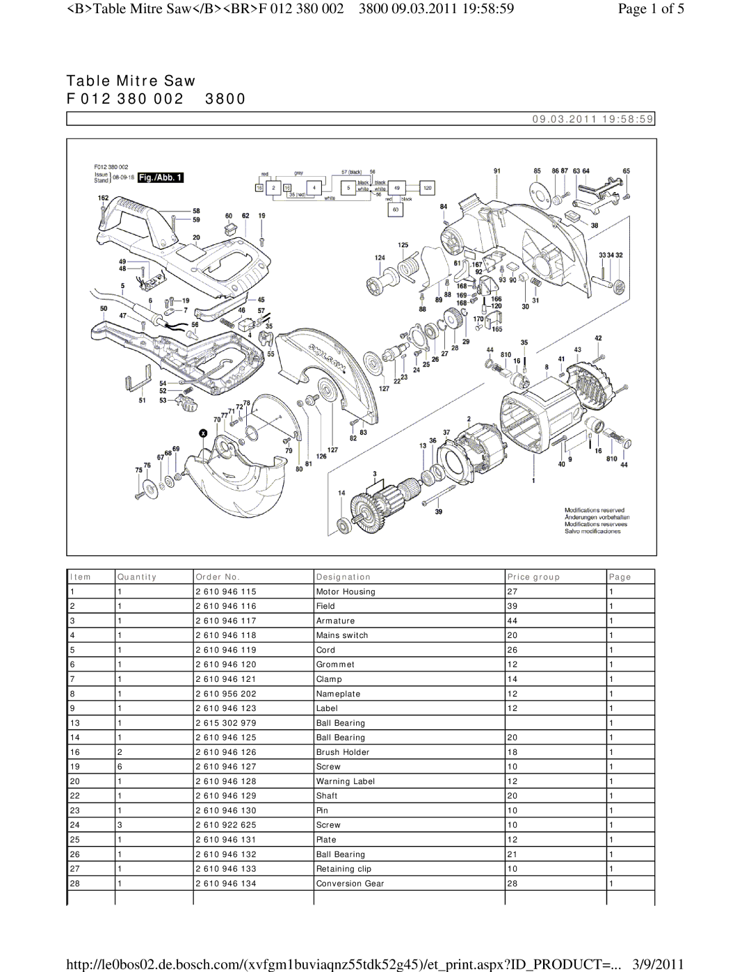 Bosch Power Tools F 012 380 002 3800 manual Table Mitre Saw 012 380 002 