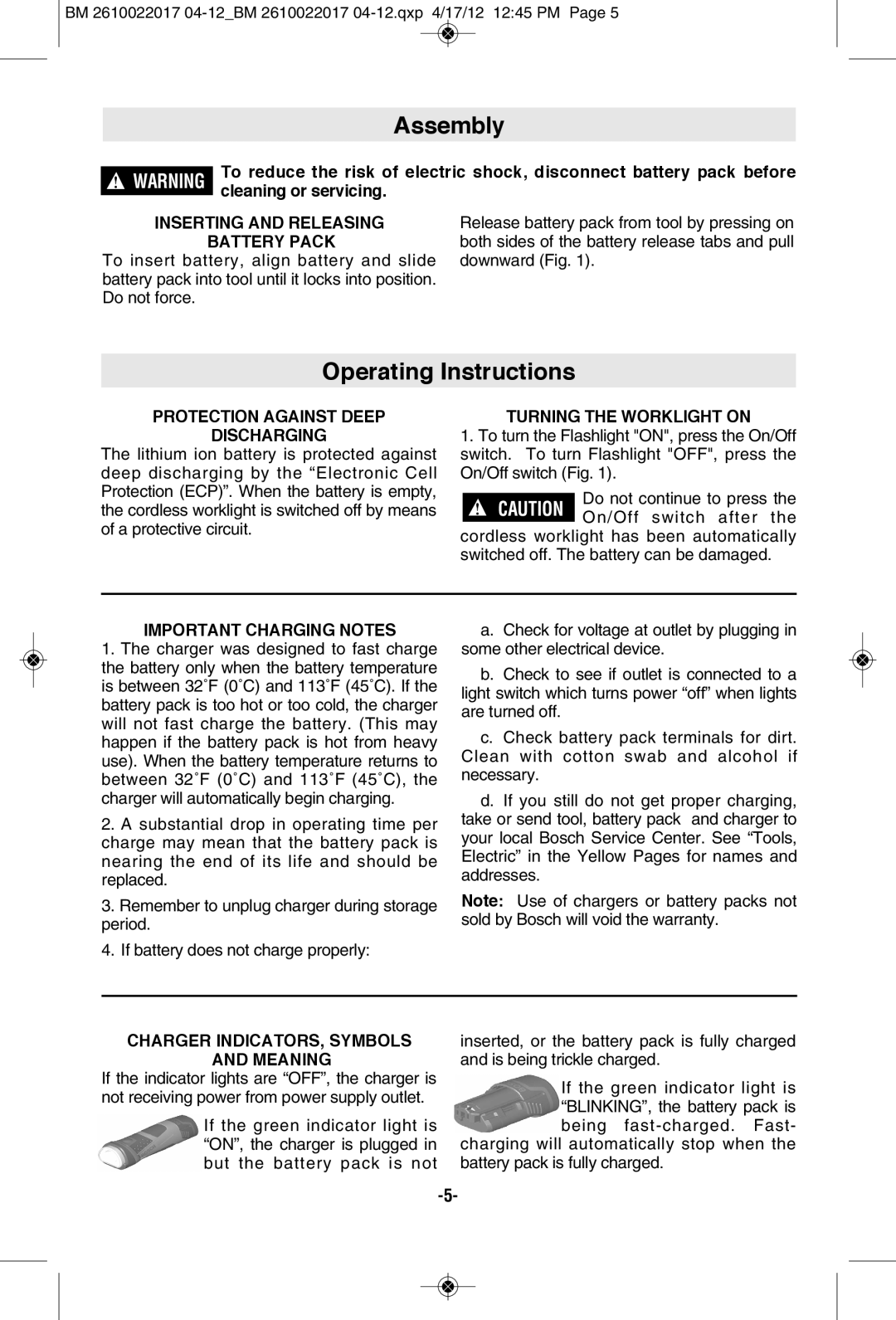 Bosch Power Tools FL11A manual Assembly, Operating Instructions 