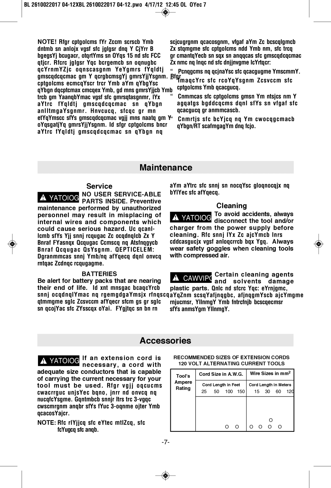 Bosch Power Tools FL11A manual Maintenance, Accessories, Service, Cleaning 