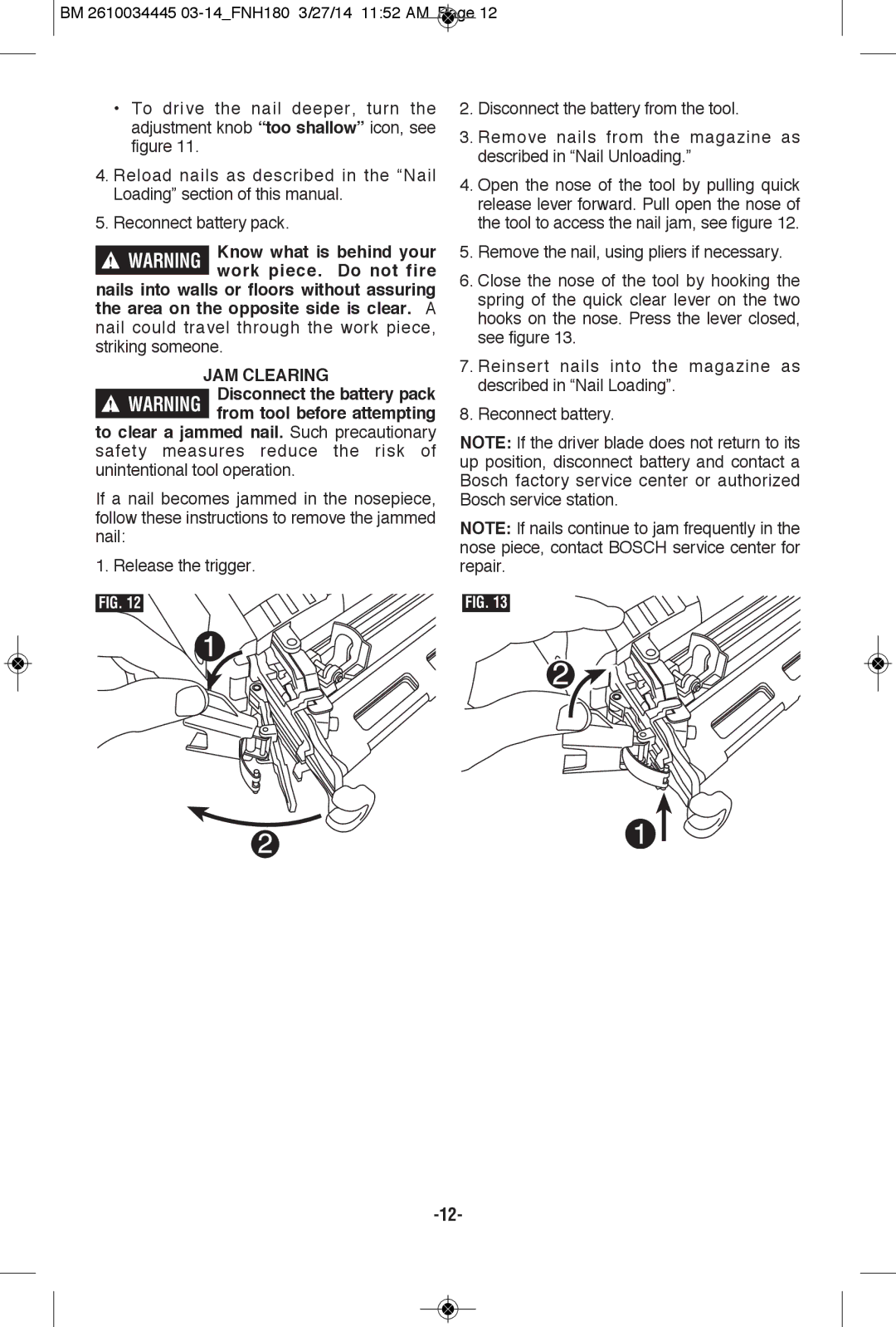 Bosch Power Tools FNH180-16BN, FNH180K-16 manual 