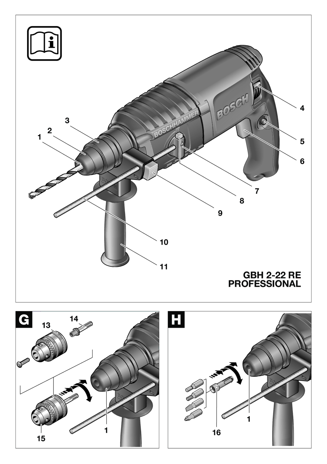 Bosch Power Tools GBH 2-22 S, GBH 2-22 E, GBH 2-22 RE operating instructions Professional 