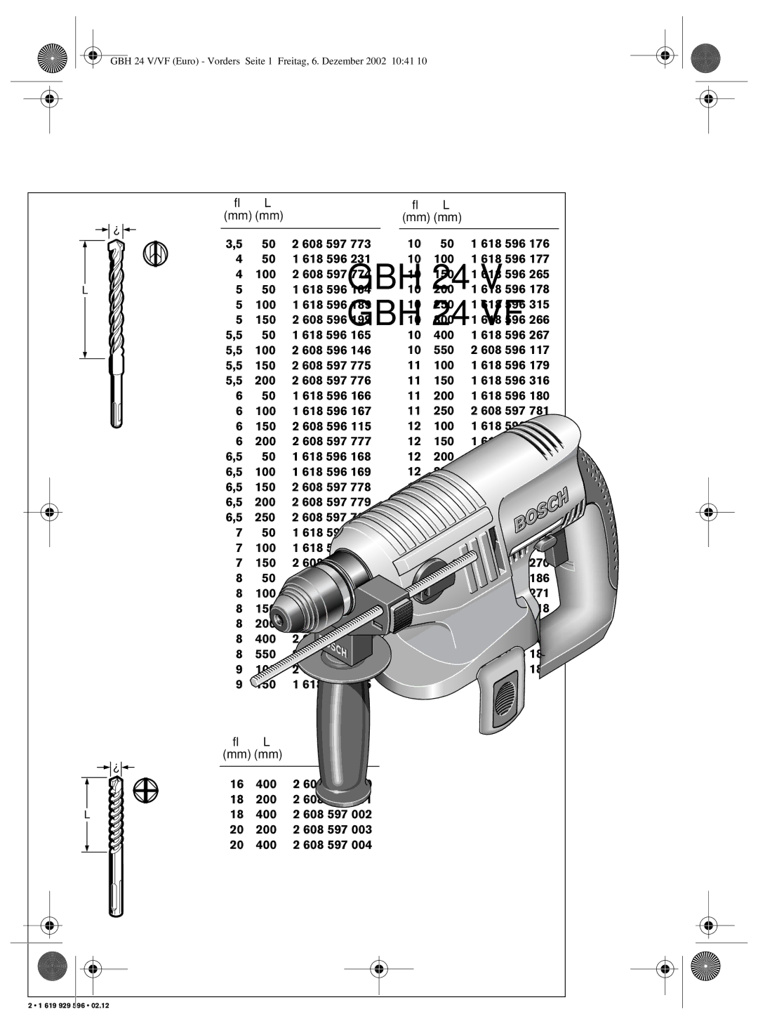 Bosch Power Tools GBH 24 VF operating instructions Mm mm 