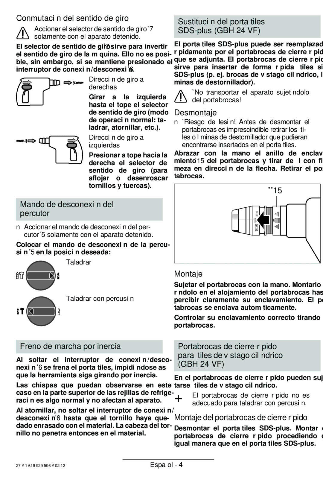 Bosch Power Tools GBH 24 VF Conmutación del sentido de giro, Mando de desconexión del percutor, Desmontaje, Montaje 