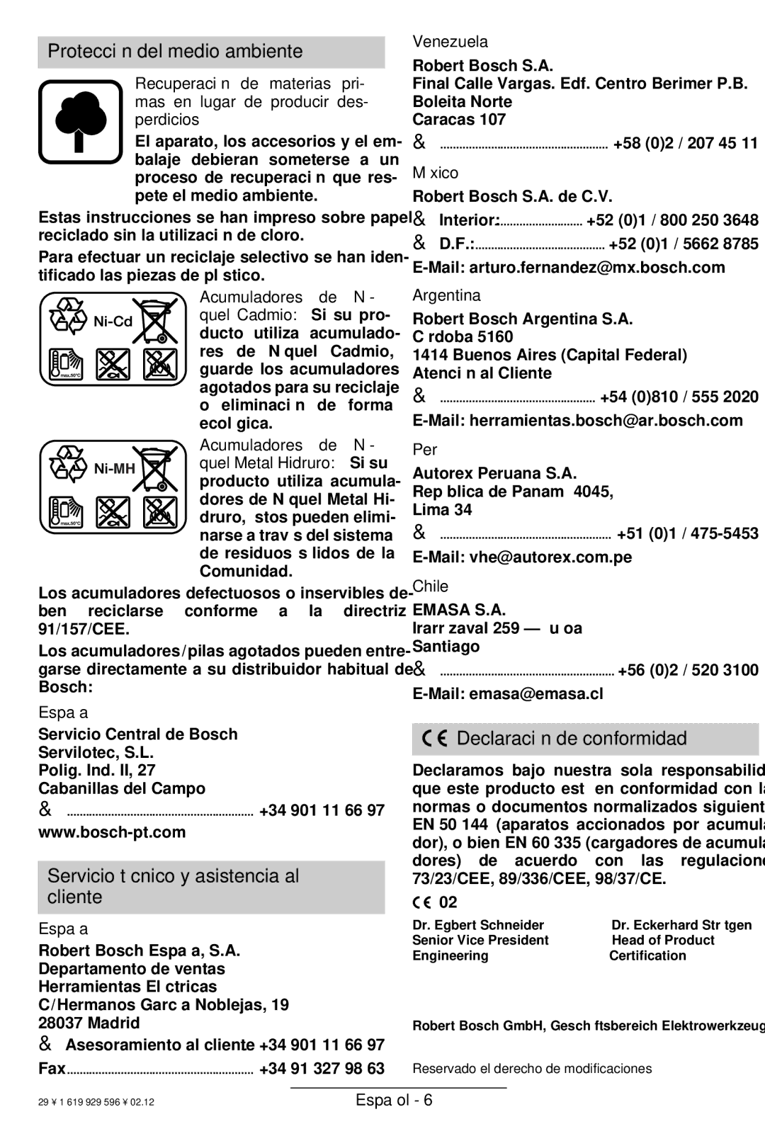 Bosch Power Tools GBH 24 VF operating instructions Protección del medio ambiente, Servicio técnico y asistencia al cliente 