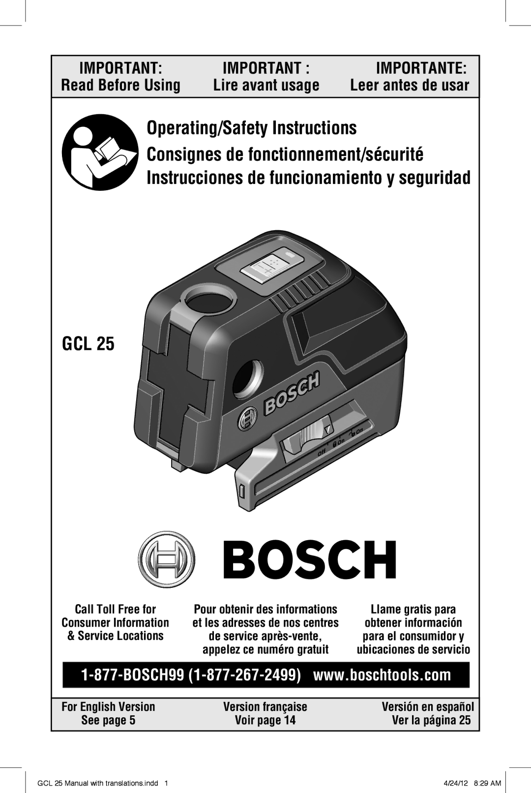 Bosch Power Tools GCL25 manual Leer antes de usar, See Voir 