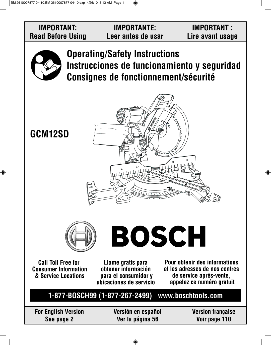 Bosch Power Tools GCM12SD manual 