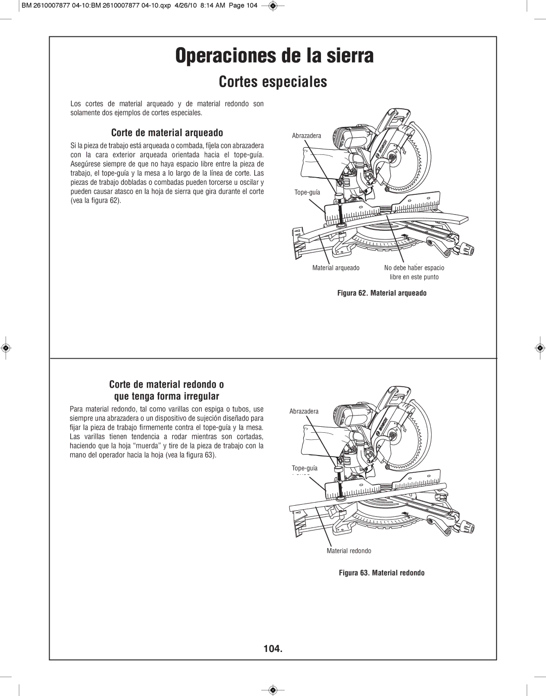 Bosch Power Tools GCM12SD manual Cortes especiales, Corte de material arqueado, 104 