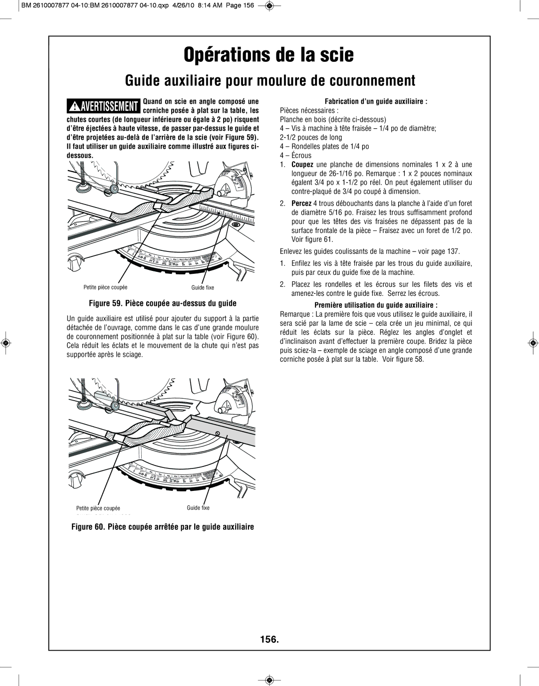 Bosch Power Tools GCM12SD Guide auxiliaire pour moulure de couronnement, 156, Première utilisation du guide auxiliaire 