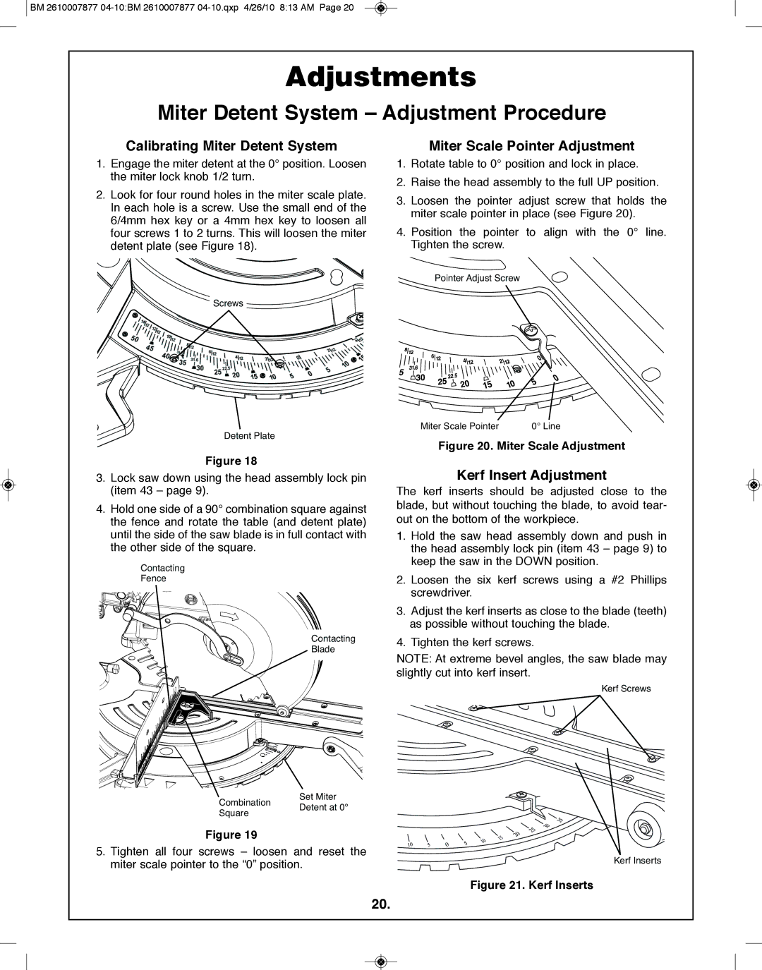 Bosch Power Tools GCM12SD manual Miter Detent System Adjustment procedure, Calibrating Miter Detent System 