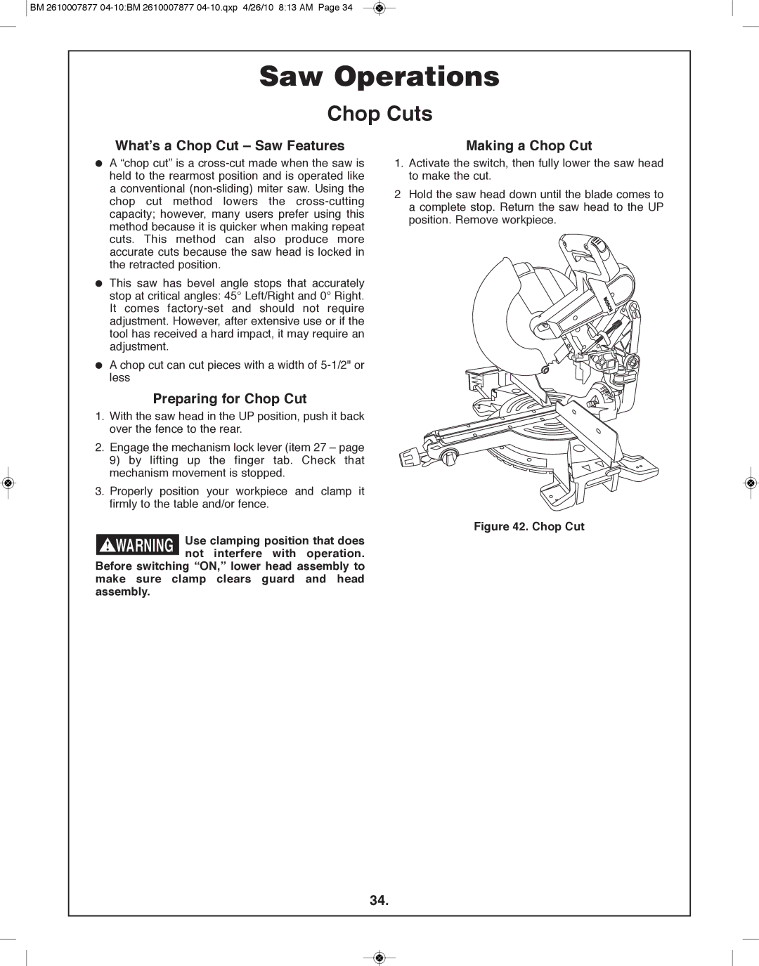 Bosch Power Tools GCM12SD manual Chop Cuts, What’s a Chop Cut Saw features, Preparing for Chop Cut, Making a Chop Cut 