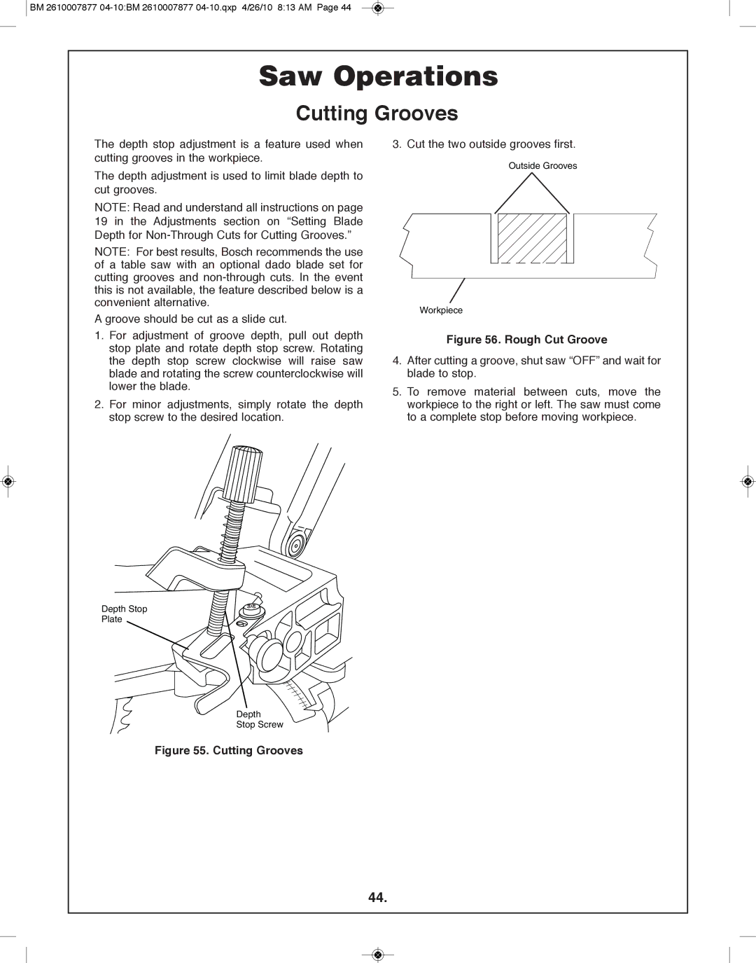 Bosch Power Tools GCM12SD manual Cutting Grooves, Rough Cut Groove 