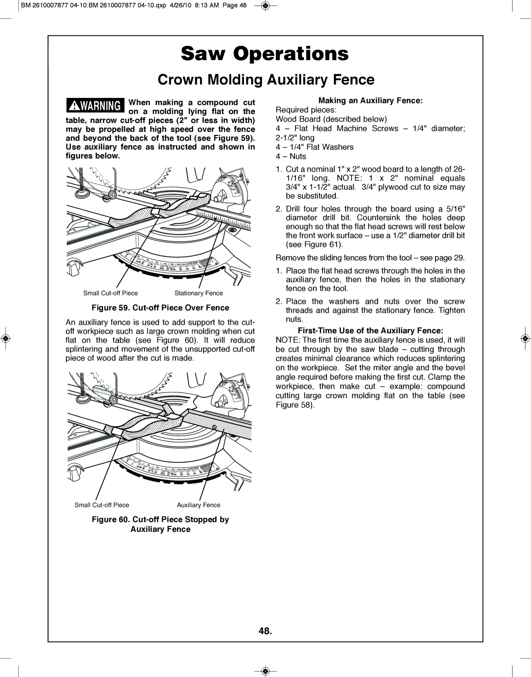 Bosch Power Tools GCM12SD manual Crown Molding Auxiliary fence, Making an Auxiliary fence Required pieces 