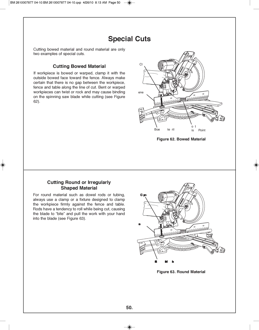 Bosch Power Tools GCM12SD manual Special Cuts, Cutting Bowed Material, Cutting Round or Irregularly Shaped Material 