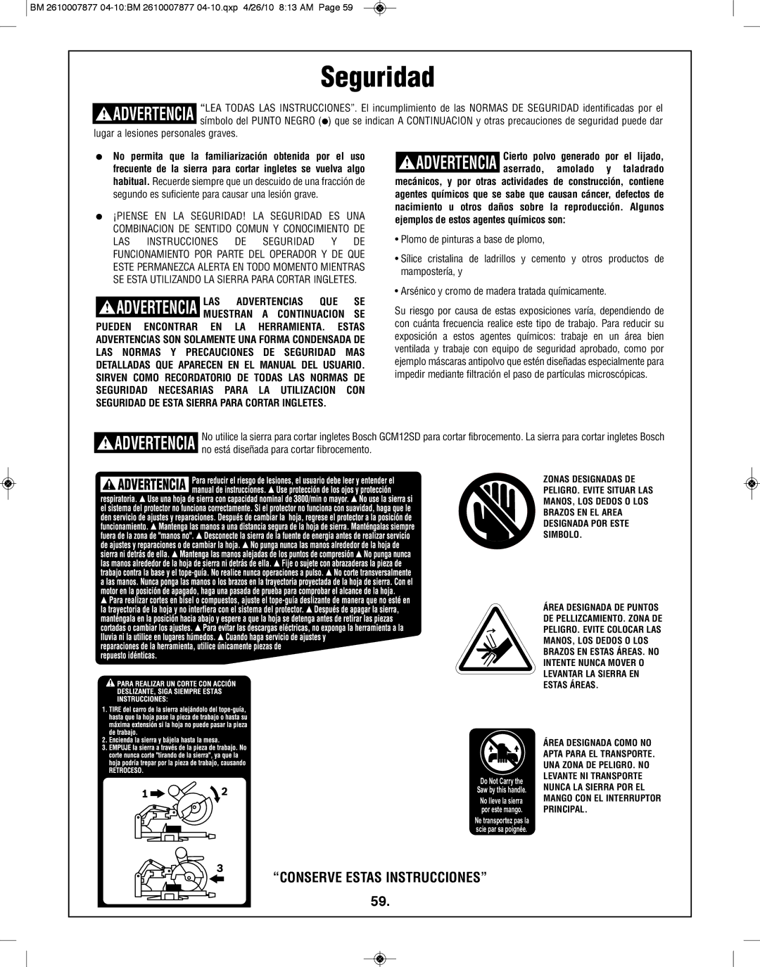 Bosch Power Tools GCM12SD manual Zonasdesignateddesigndangerdas DE 