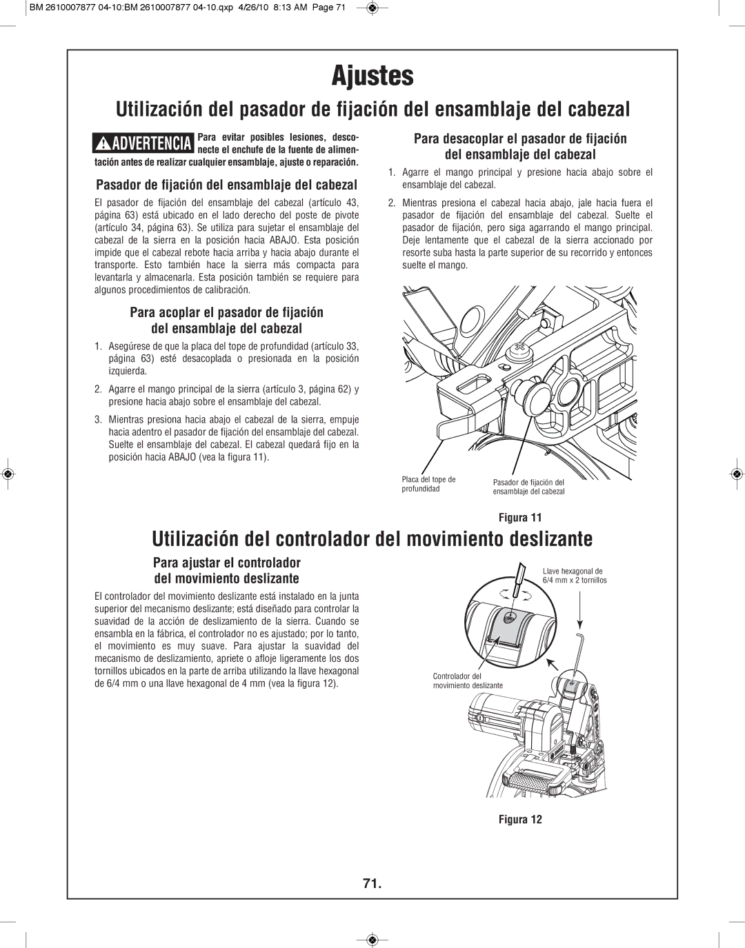 Bosch Power Tools GCM12SD manual Ajustes, Utilización del controlador del movimiento deslizante 