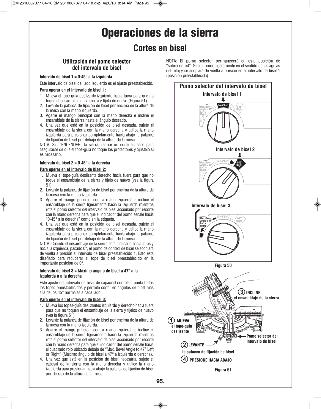 Bosch Power Tools GCM12SD manual Utilización del pomo selector Del intervalo de bisel, Pomo selector del intervalo de bisel 